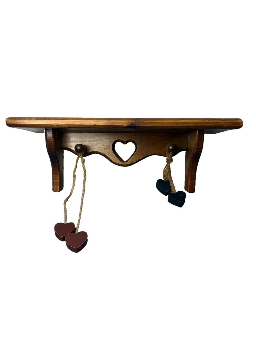 Rustic Wooden Wall Shelf with Heart Pegs Floating Display Shelf 5X17